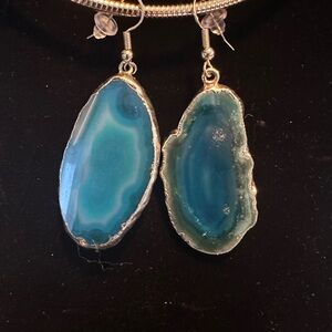 Blue Brazilian Volcanic Agate Gold Earrings
